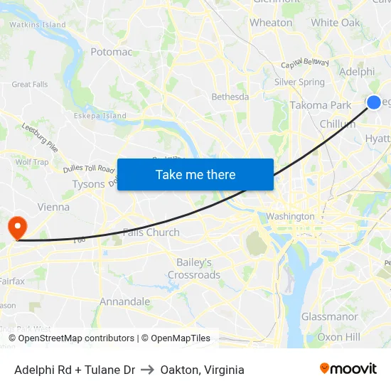 Adelphi Rd + Tulane Dr to Oakton, Virginia map