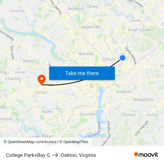 College Park+Bay G to Oakton, Virginia map