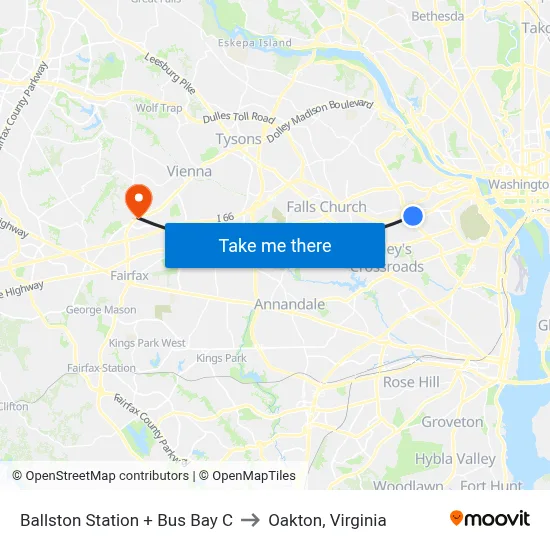 Ballston Station + Bus Bay C to Oakton, Virginia map