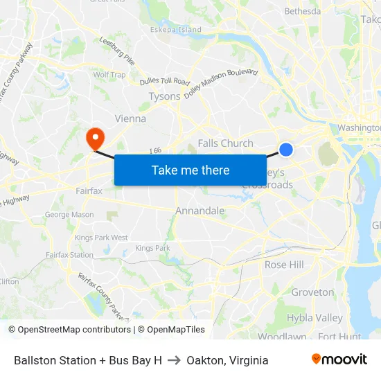 Ballston Station + Bus Bay H to Oakton, Virginia map