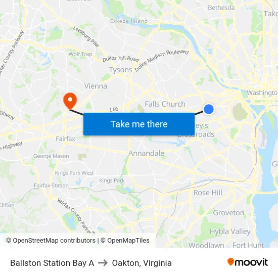 Ballston Station Bay A to Oakton, Virginia map