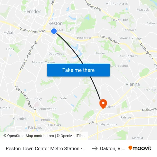 Reston Town Center Metro Station - North Bus Bay to Oakton, Virginia map