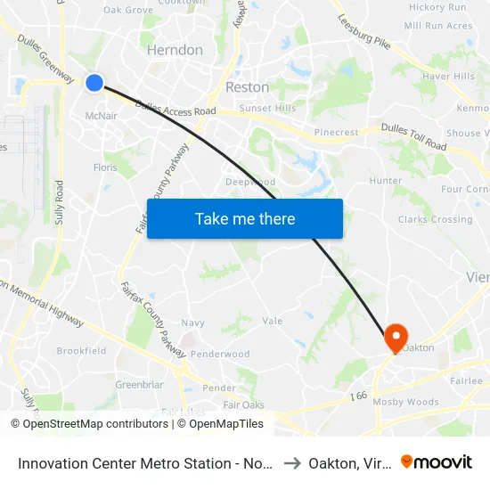 Innovation Center Metro Station - North Bus Bay to Oakton, Virginia map