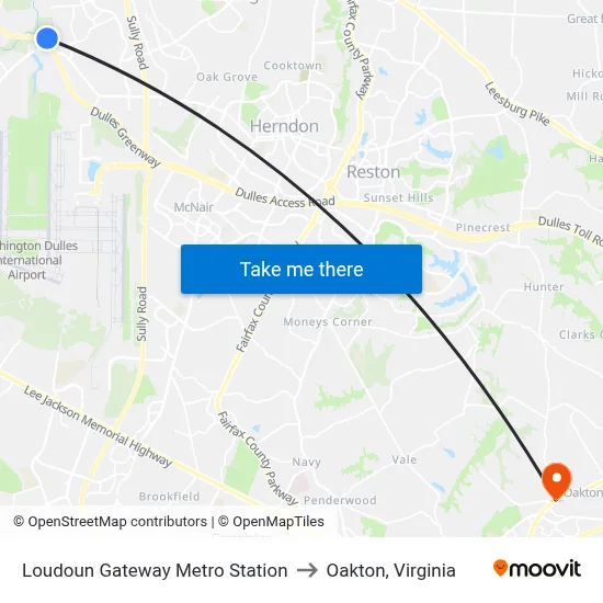 Loudoun Gateway Metro Station to Oakton, Virginia map