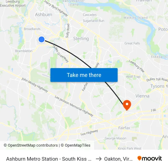 Ashburn Metro Station - South Kiss And Ride to Oakton, Virginia map