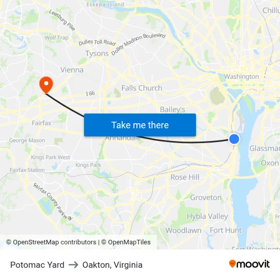 Potomac Yard to Oakton, Virginia map