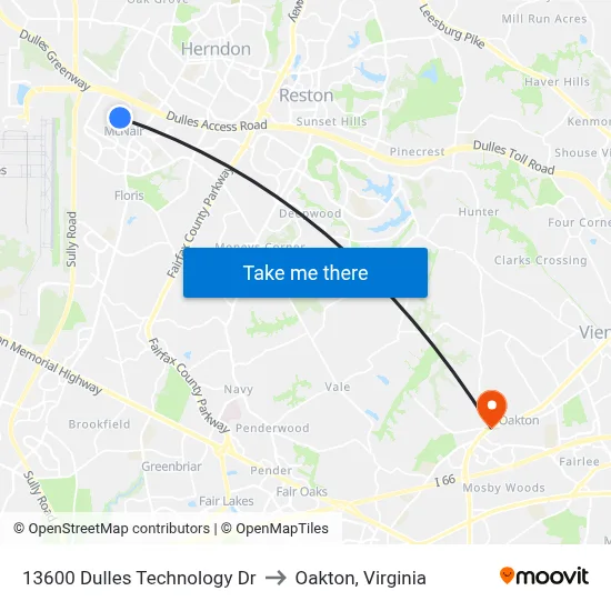 13600 Dulles Technology Dr to Oakton, Virginia map