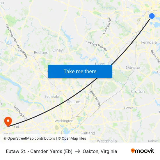 Eutaw St. - Camden Yards (Eb) to Oakton, Virginia map