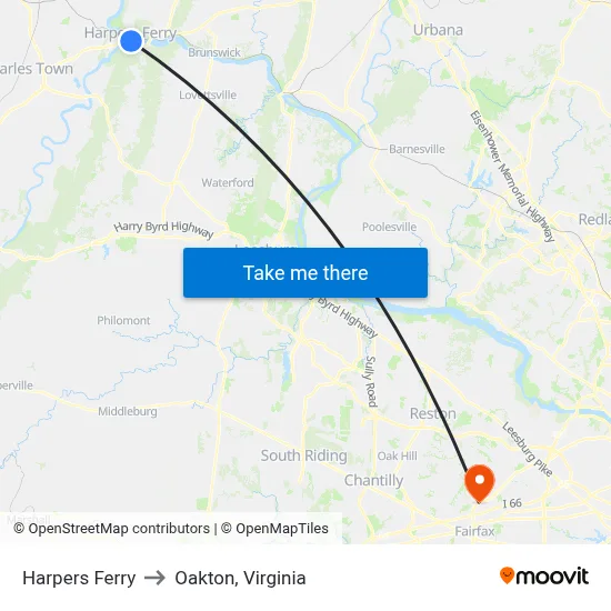 Harpers Ferry to Oakton, Virginia map