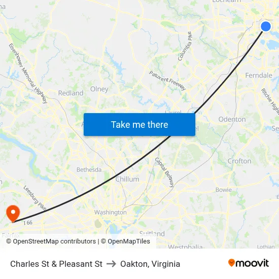 Charles St & Pleasant St to Oakton, Virginia map