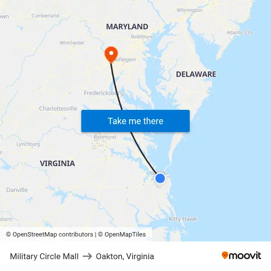Military Circle Mall to Oakton, Virginia map