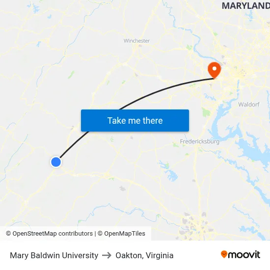 Mary Baldwin University to Oakton, Virginia map