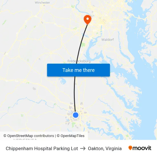 Chippenham Hospital Parking Lot to Oakton, Virginia map