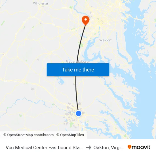 Vcu Medical Center Eastbound Station to Oakton, Virginia map