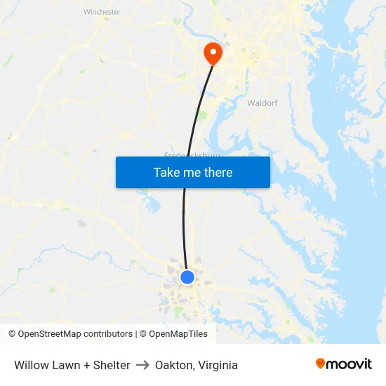 Willow Lawn + Shelter to Oakton, Virginia map