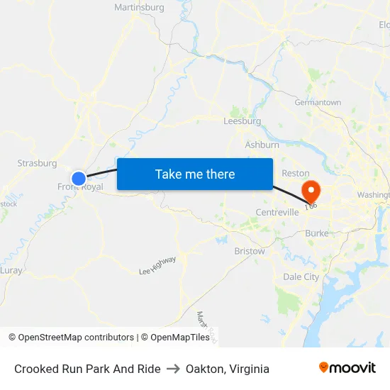 Crooked Run Park And Ride to Oakton, Virginia map