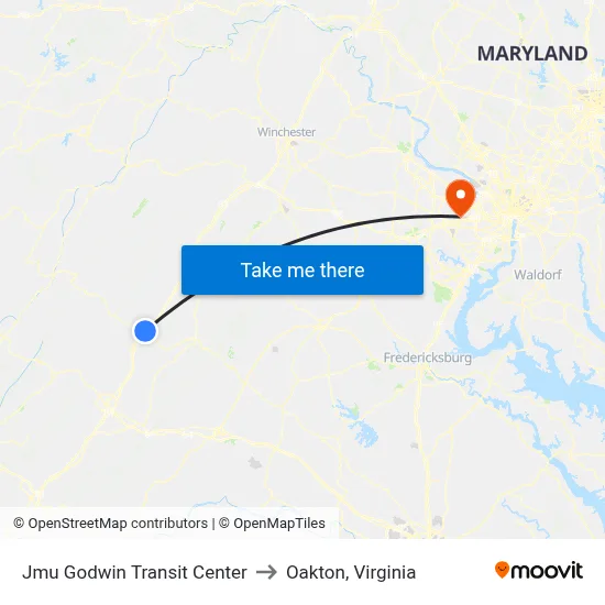 Jmu Godwin Transit Center to Oakton, Virginia map