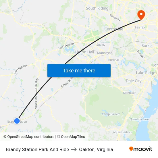 Brandy Station Park And Ride to Oakton, Virginia map