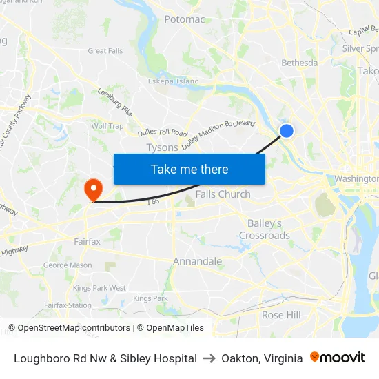 Loughboro Rd Nw & Sibley Hospital to Oakton, Virginia map