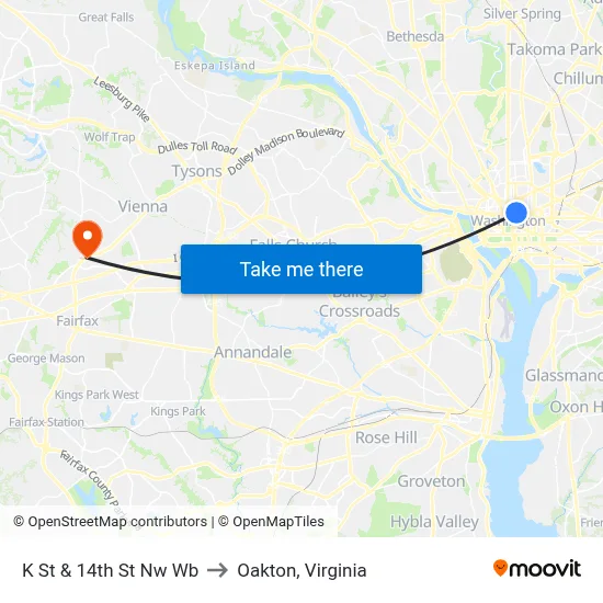K St & 14th St Nw Wb to Oakton, Virginia map
