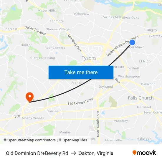 Old Dominion Dr+Beverly Rd to Oakton, Virginia map