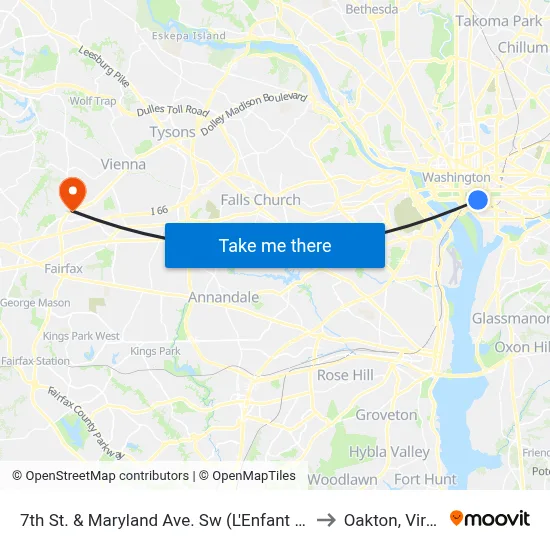 7th St. & Maryland Ave. Sw (L'Enfant Plaza) Nb to Oakton, Virginia map