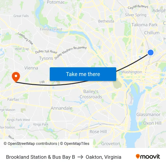 Brookland Station & Bus Bay B to Oakton, Virginia map