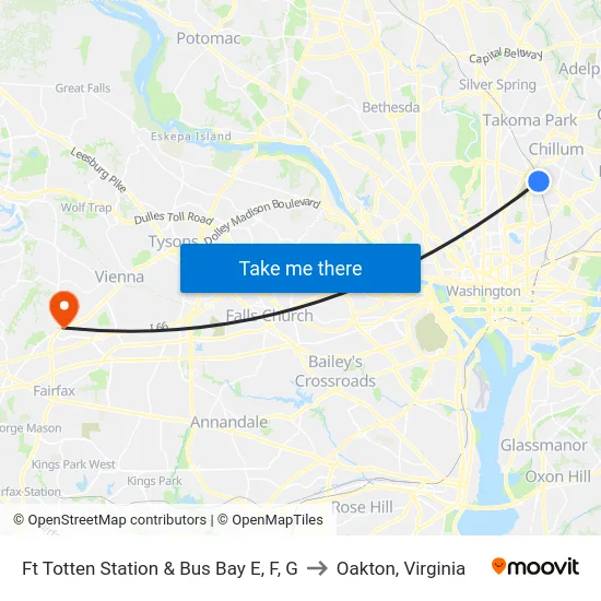 Ft Totten Station & Bus Bay E, F, G to Oakton, Virginia map
