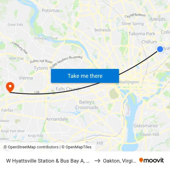 W Hyattsville Station & Bus Bay A, D, E, F to Oakton, Virginia map