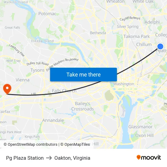 Pg Plaza Station to Oakton, Virginia map