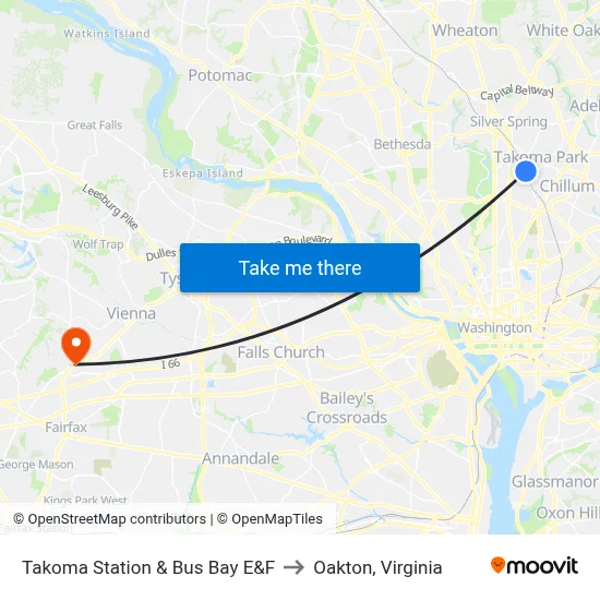 Takoma Station & Bus Bay E&F to Oakton, Virginia map
