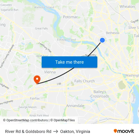 River Rd & Goldsboro Rd to Oakton, Virginia map