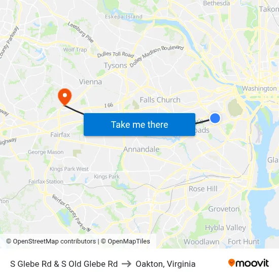 S Glebe Rd & S Old Glebe Rd to Oakton, Virginia map