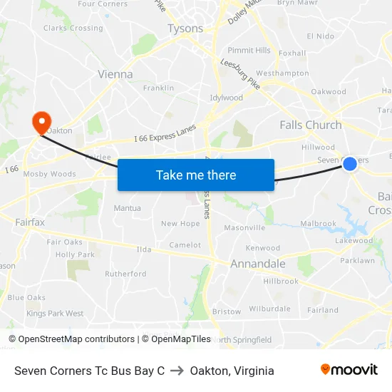 Seven Corners Tc Bus Bay C to Oakton, Virginia map