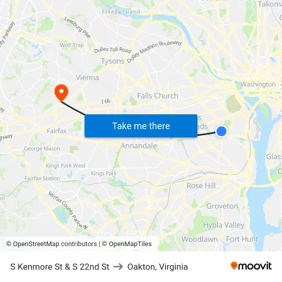 S Kenmore St & S 22nd St to Oakton, Virginia map