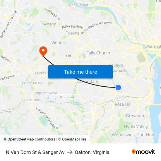 N Van Dorn St &    Sanger Av to Oakton, Virginia map