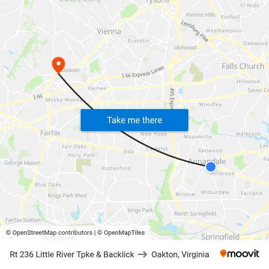 Rt 236 Little River Tpke & Backlick to Oakton, Virginia map