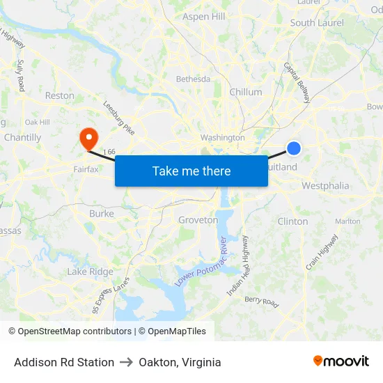 Addison Rd Station to Oakton, Virginia map