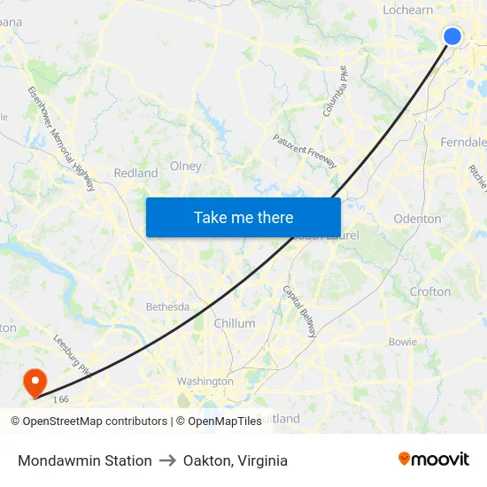 Mondawmin Station to Oakton, Virginia map