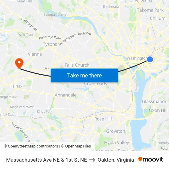 Massachusetts Ave NE & 1st St NE to Oakton, Virginia map