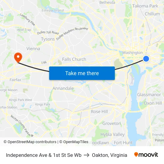 Independence Ave & 1st St Se Wb to Oakton, Virginia map