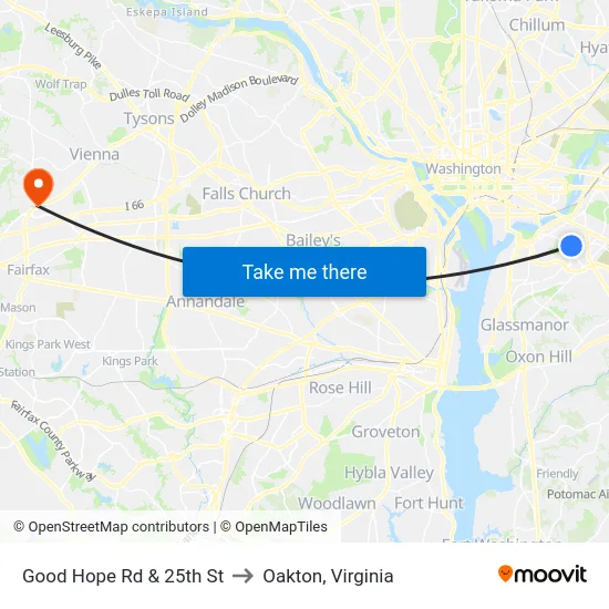 Good Hope Rd & 25th St to Oakton, Virginia map