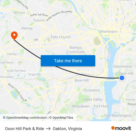 Oxon Hill Park & Ride to Oakton, Virginia map