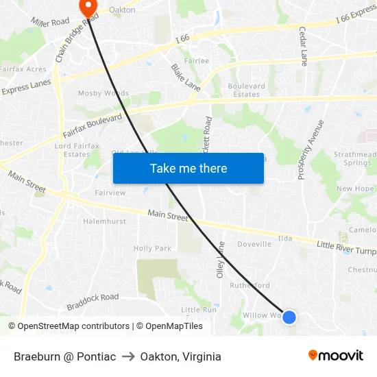 Braeburn @ Pontiac to Oakton, Virginia map