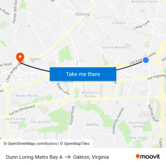 Dunn Loring Metro Bay A to Oakton, Virginia map