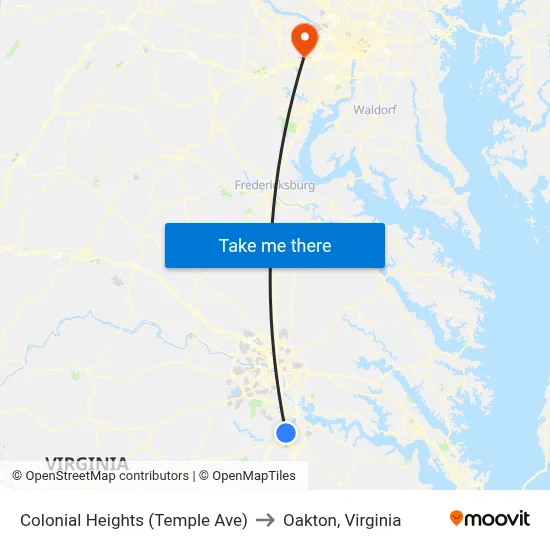Colonial Heights (Temple Ave) to Oakton, Virginia map