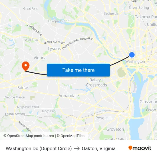 Washington Dc (Dupont Circle) to Oakton, Virginia map