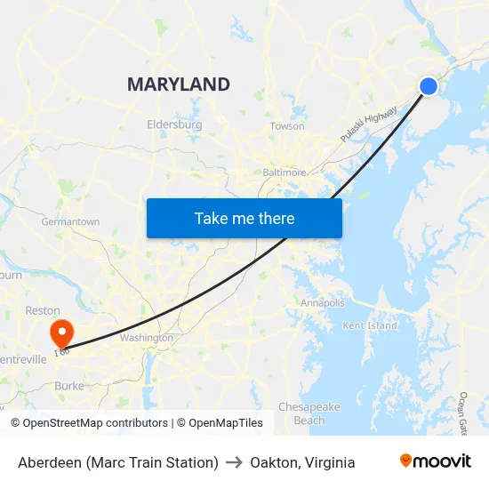 Aberdeen (Marc Train Station) to Oakton, Virginia map
