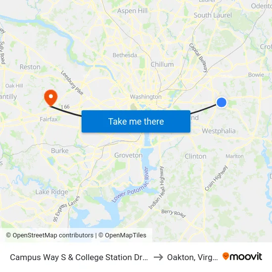 Campus Way S & College Station Dr (Pgcc) to Oakton, Virginia map