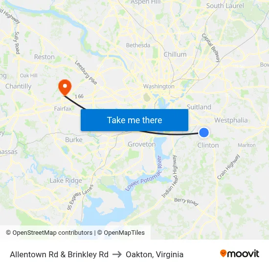 Allentown Rd & Brinkley Rd to Oakton, Virginia map